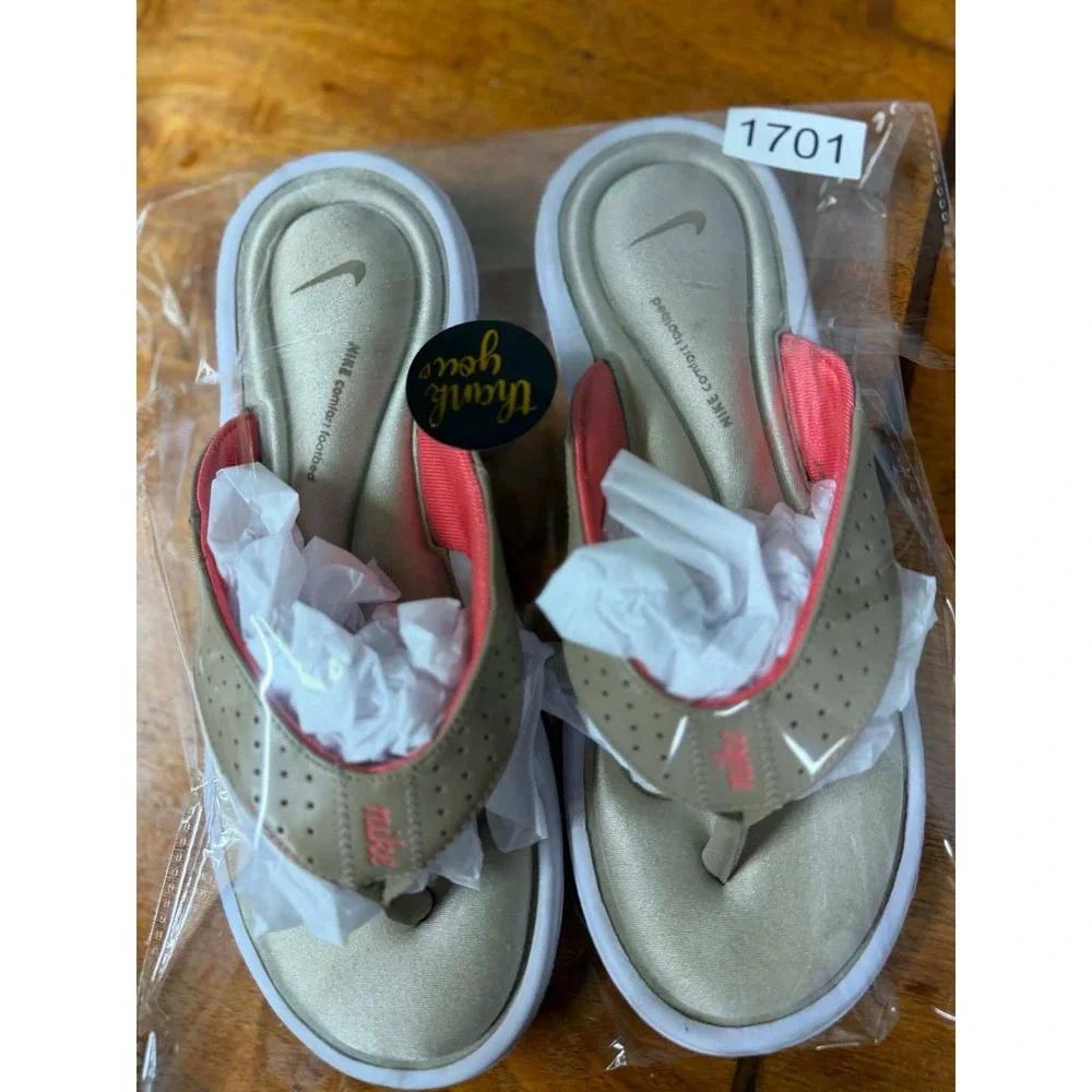 Nike Womens Size 8 Tan Pink Comfort Footbed Flip Flop Sandals Sporty Thong 1701
